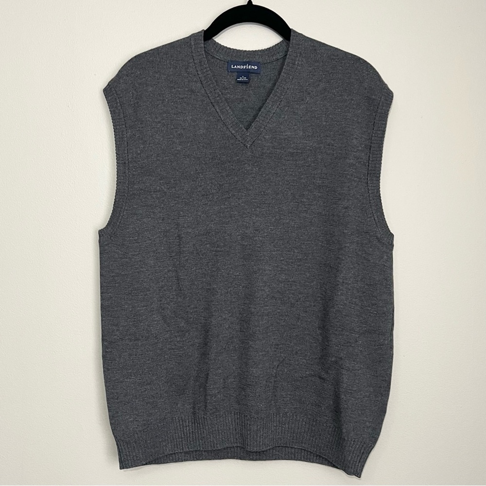 Lands' End Wool Charcoal Sweater Vest Men’s L Classic Preppy Academic